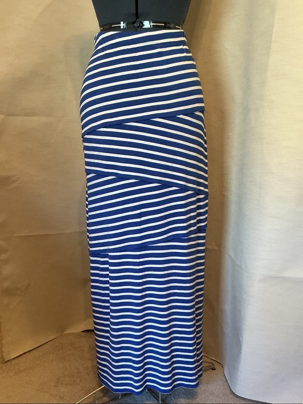 Chico's Blue and White Striped Diagonal Panel Maxi Skirt